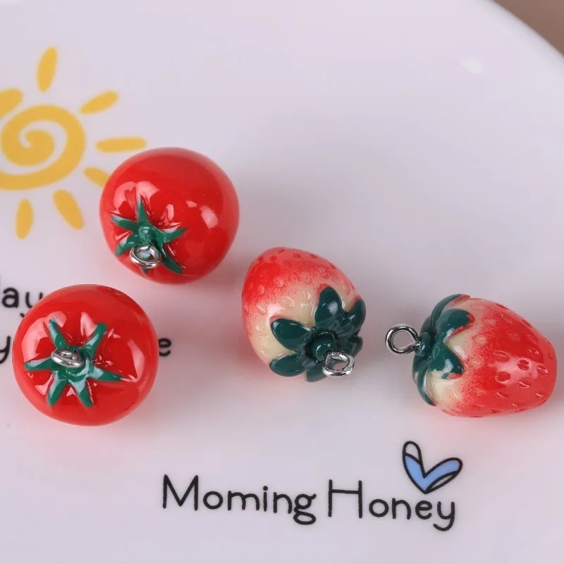 Resin Art Bracelet - 10 Pieces Realistic 3D Strawberry Tomato